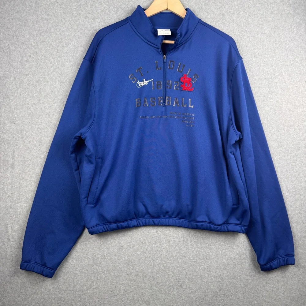 St Louis Cardinals Sweatshirt Womens XXL Blue Nike Cooperstown 1/4 Zip Pullover